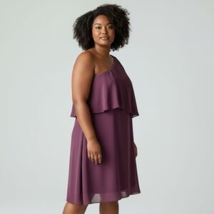 NWT Andrew Adela Plum One-Shoulder Asymmetrical Tiered Formal Dress 28 Wedding
